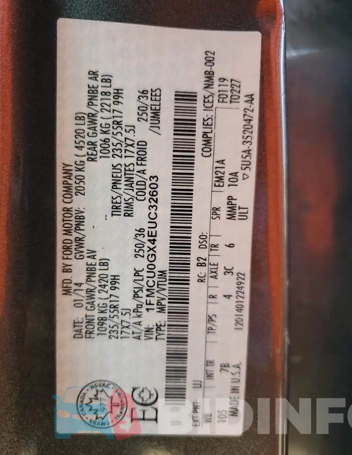 1FMCU0GX4EUC32603 Photo# 13