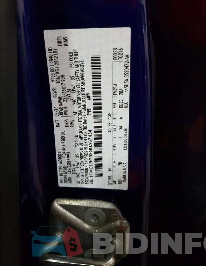 1FMCU9G92GUA67434 Photo# 13