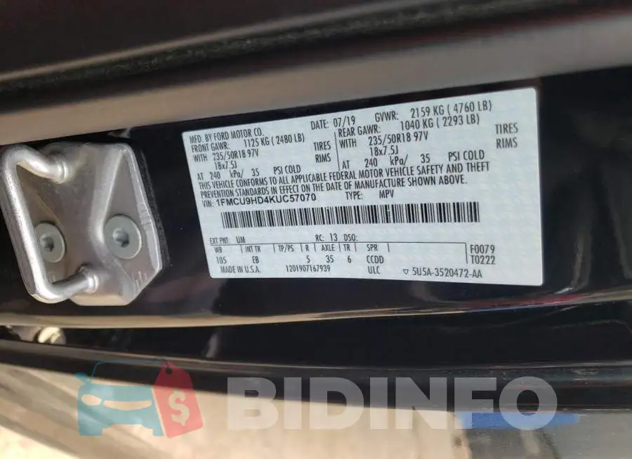 1FMCU9HD4KUC57070 Photo# 12