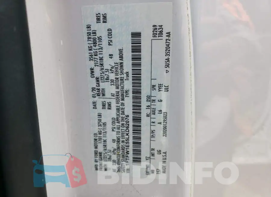 1FTFW1E55LKD62076 Photo# 13