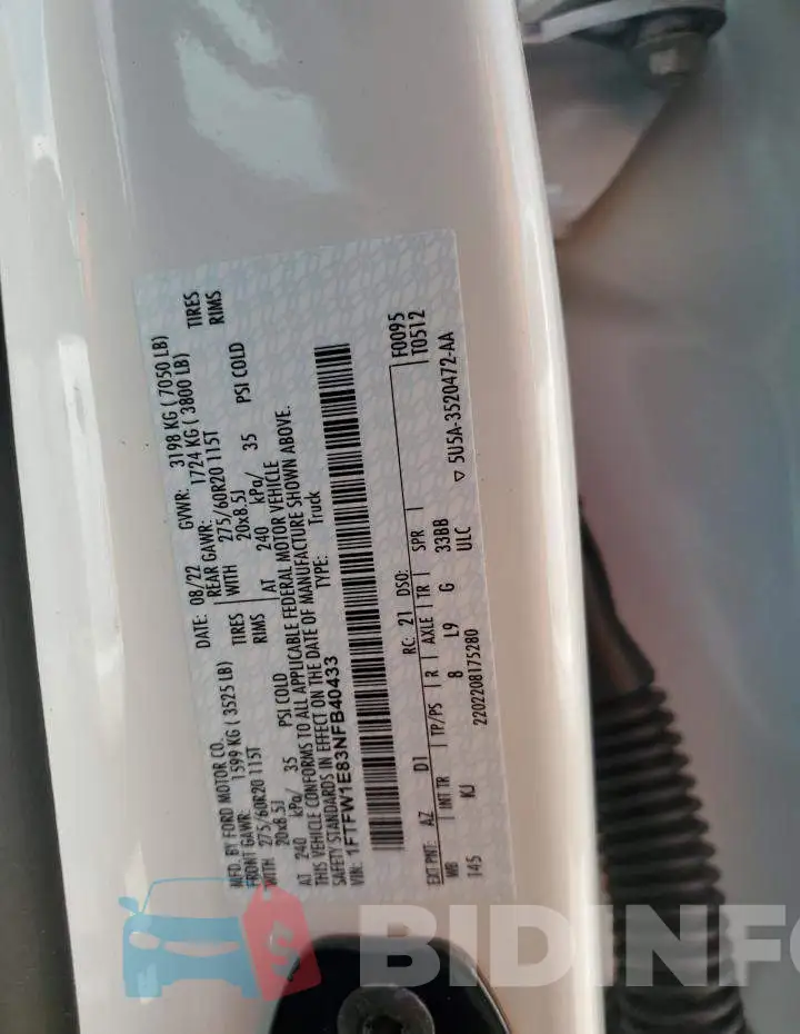 1FTFW1E83NFB40433 Photo# 12