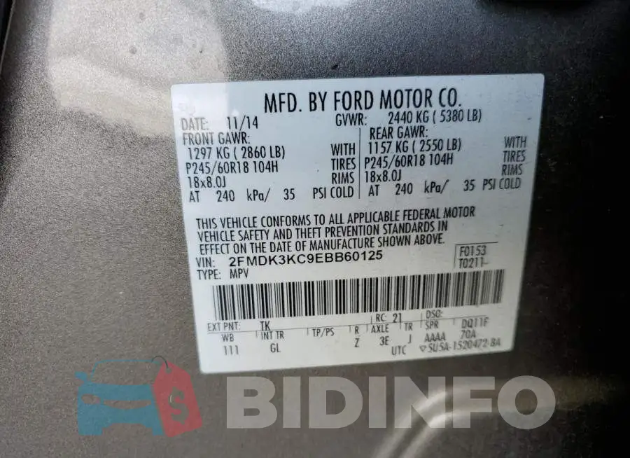 2FMDK3KC9EBB60125 Photo# 14