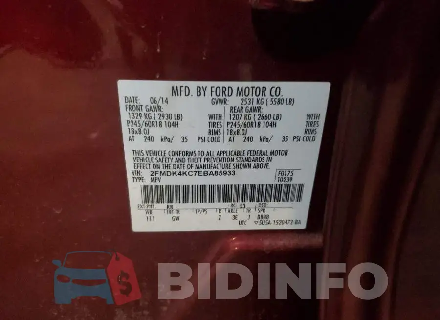 2FMDK4KC7EBA85933 Photo# 13