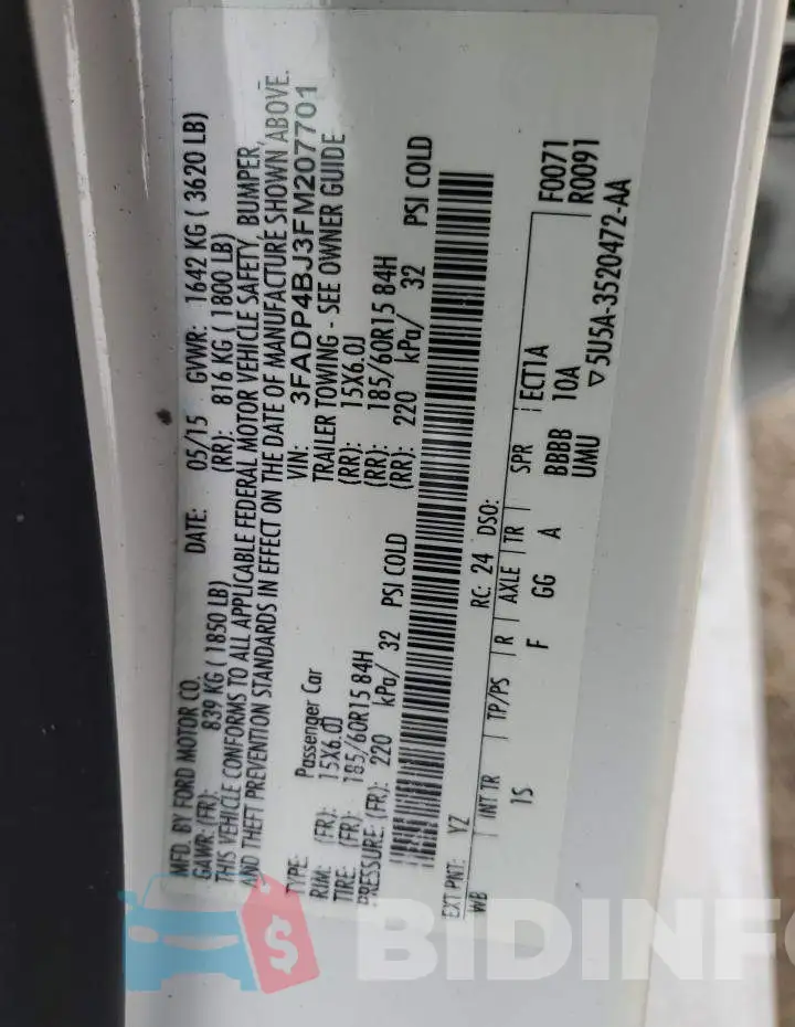 3FADP4BJ3FM207701 Photo# 12