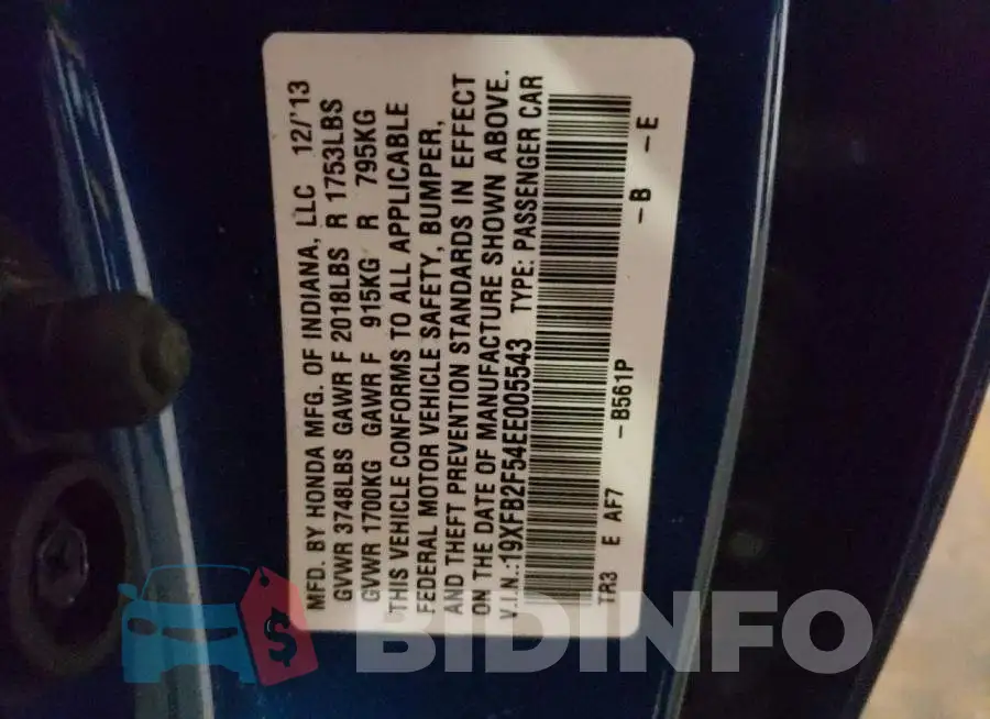 19XFB2F54EE005543 Photo# 12