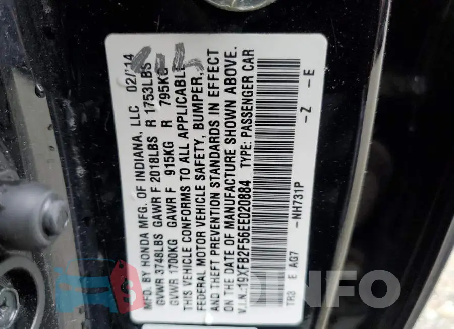 19XFB2F56EE020884 Photo# 12