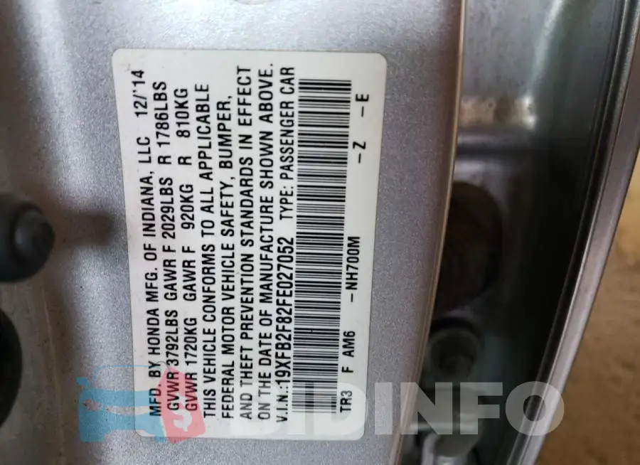 19XFB2F82FE027052 Photo# 12