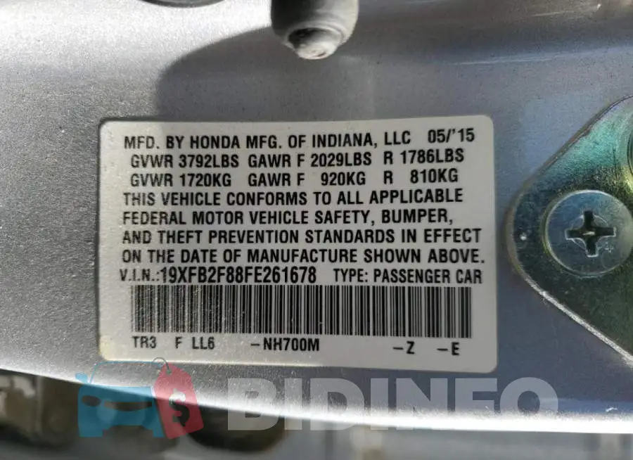 19XFB2F88FE261678 Photo# 10