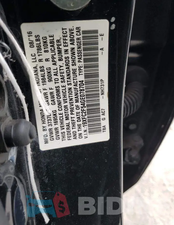 19XFC2F54GE078704 Photo# 12