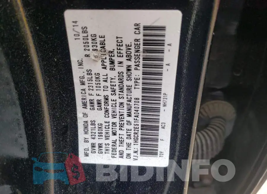 1HGCR2E51FA040708 Photo# 12