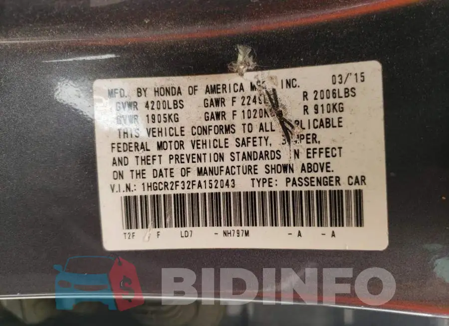 1HGCR2F32FA152043 Photo# 12