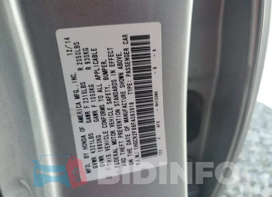 1HGCR2F86FA083918 Photo# 12