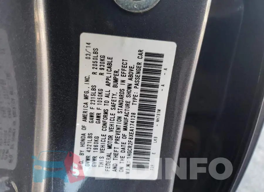 1HGCR2F8XEA174138 Photo# 12