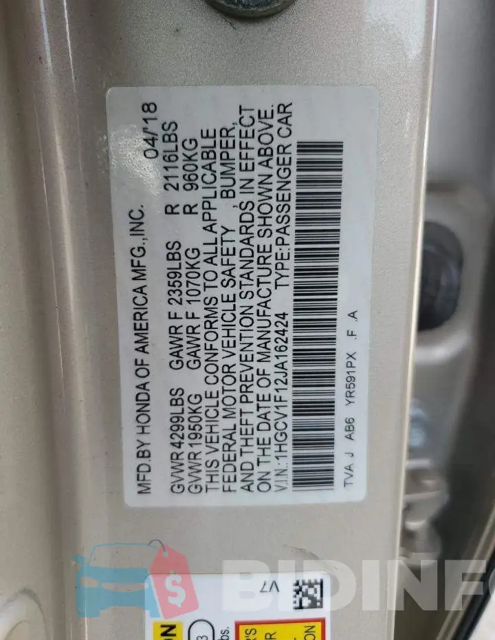 1HGCV1F12JA162424 Photo# 12