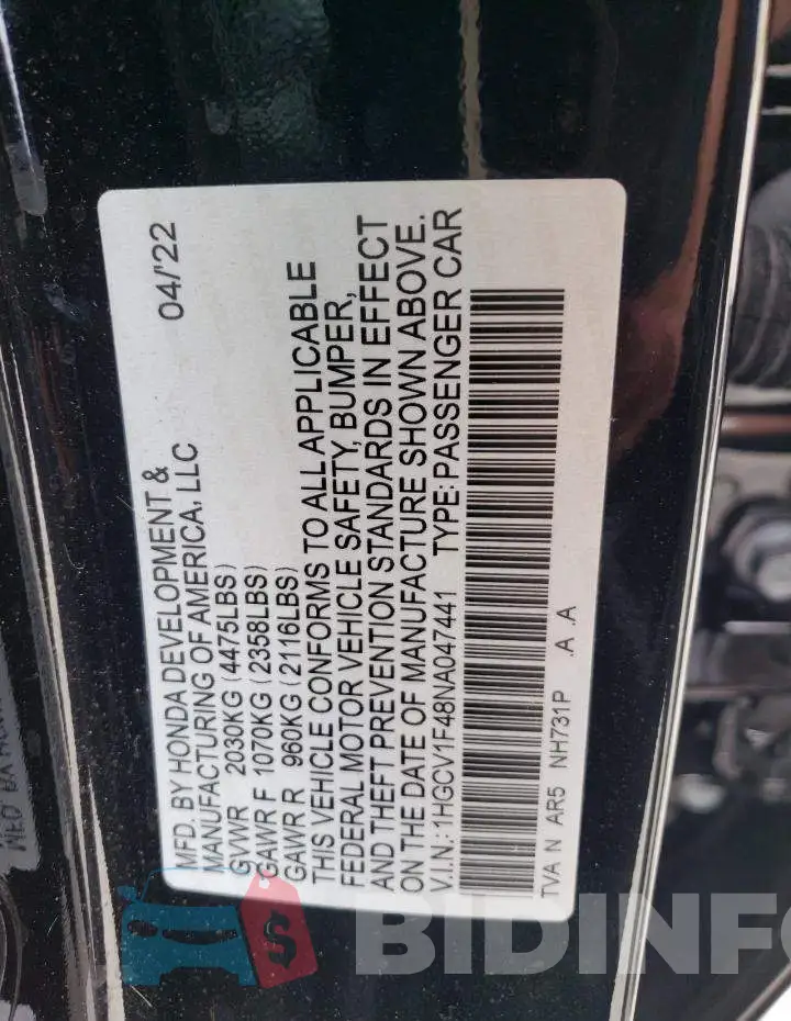1HGCV1F48NA047441 Photo# 13