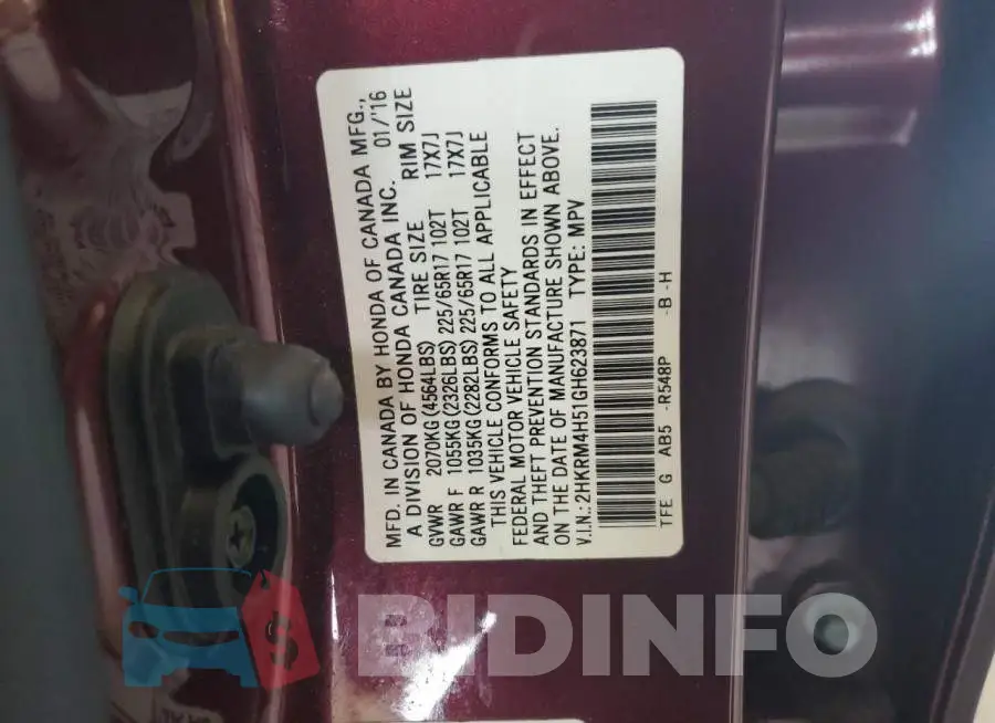 2HKRM4H51GH623871 Photo# 14