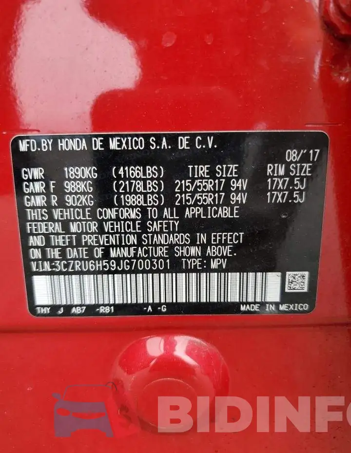 3CZRU6H59JG700301 Photo# 14