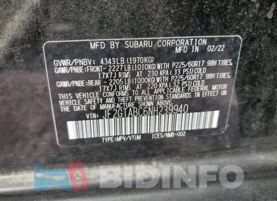 JF2GTABC6NH239940 Photo# 13