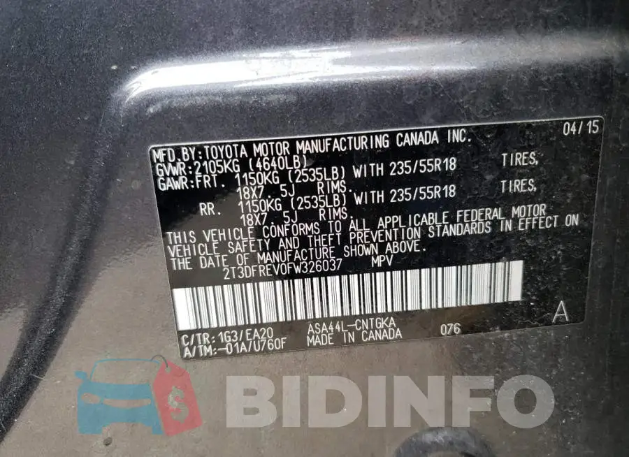 2T3DFREV0FW326037 Photo# 13