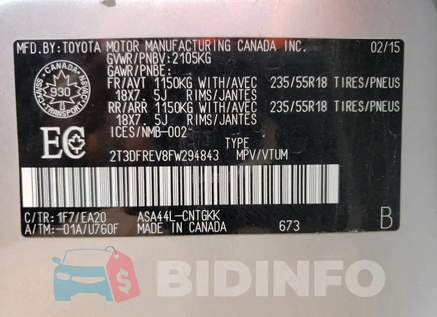2T3DFREV8FW294843 Photo# 13
