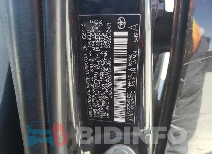 JTDKDTB30G1137692 Photo# 12