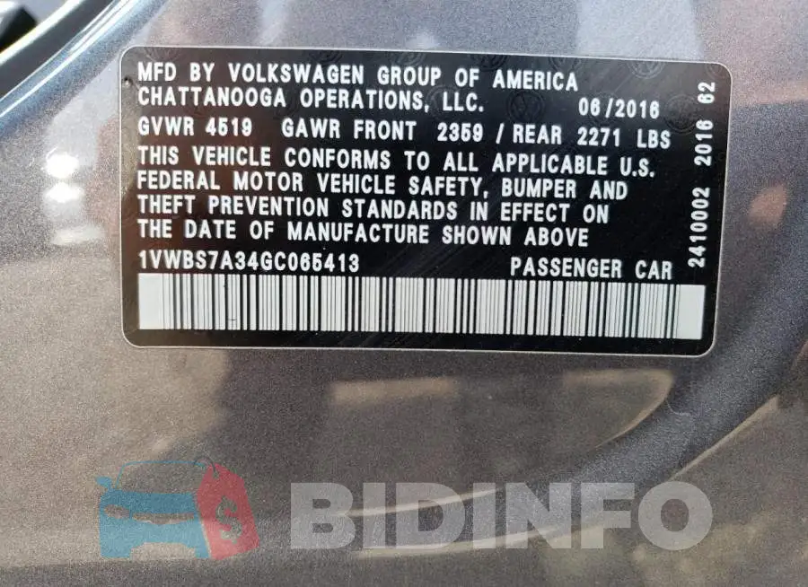 1VWBS7A34GC065413 Photo# 12