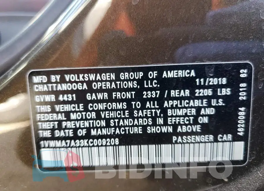 1VWMA7A33KC009208 Photo# 12