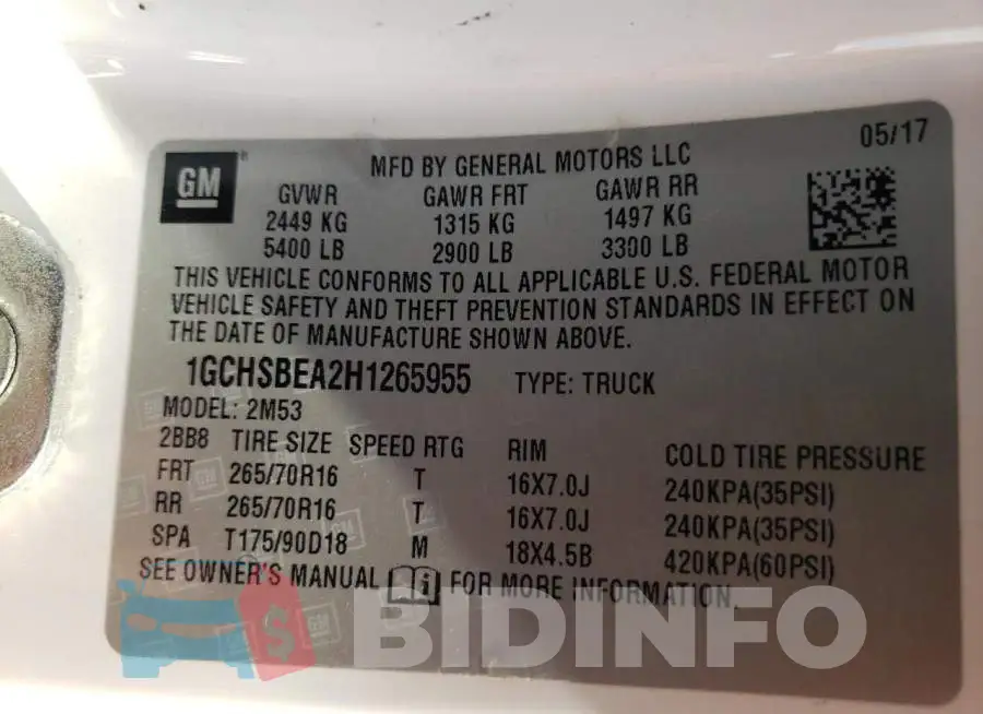 1GCHSBEA2H1265955 Photo# 12