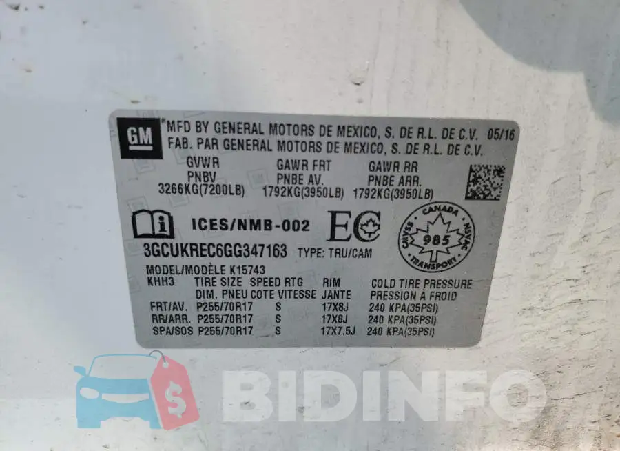 3GCUKREC6GG347163 Photo# 12