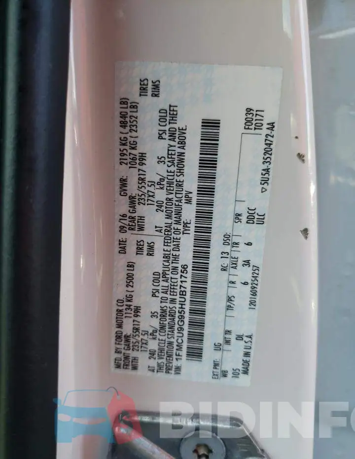 1FMCU9G95HUB71756 Photo# 14