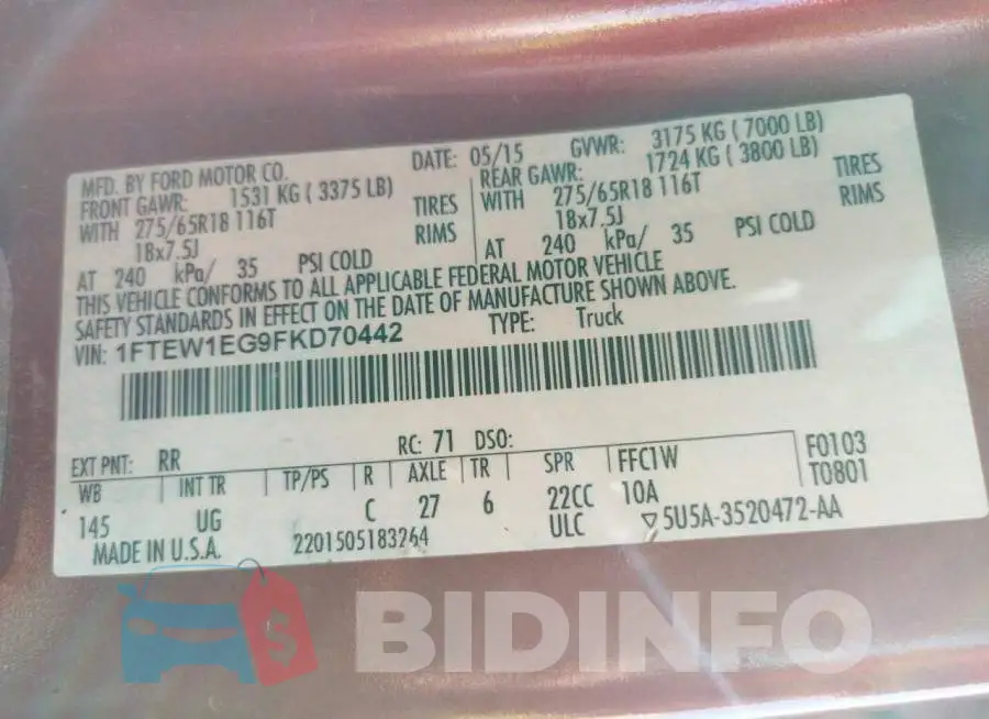 1FTEW1EG9FKD70442 Photo# 12