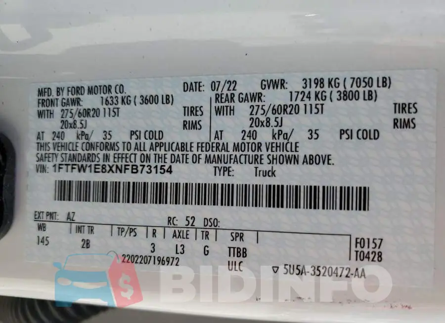 1FTFW1E8XNFB73154 Photo# 13