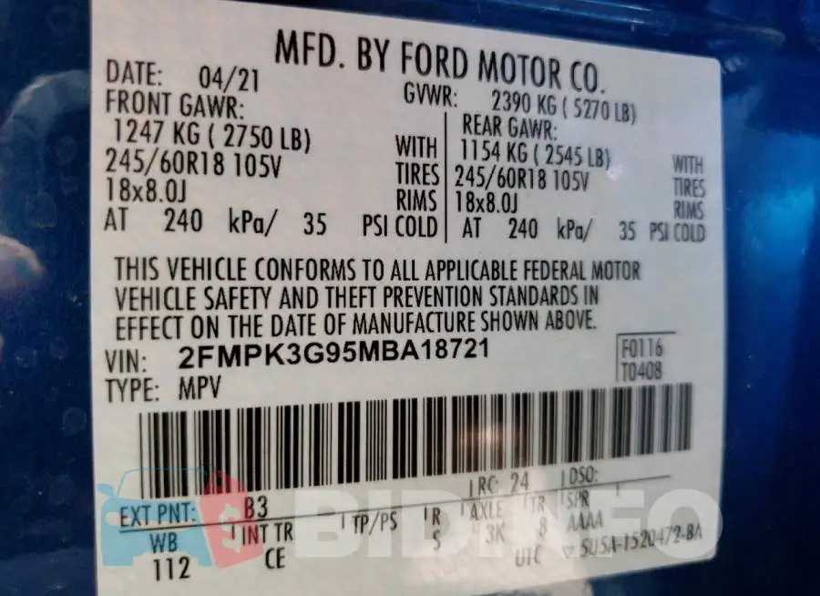 2FMPK3G95MBA18721 Photo# 13
