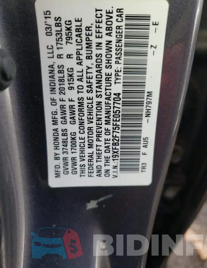 19XFB2F75FE057704 Photo# 13