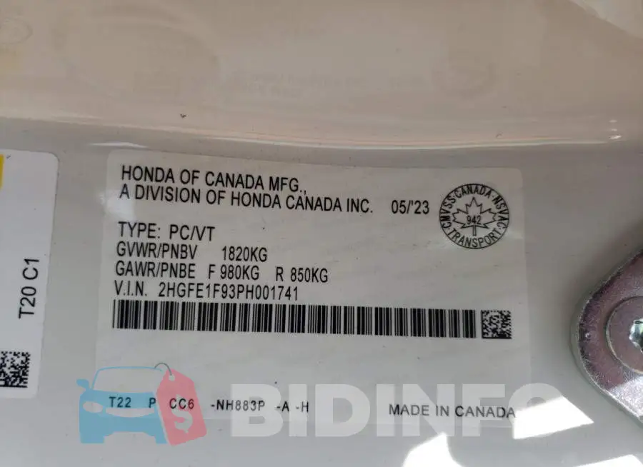 2HGFE1F93PH001741 Photo# 13
