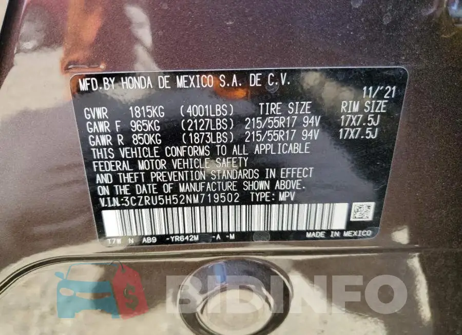 3CZRU5H52NM719502 Photo# 13