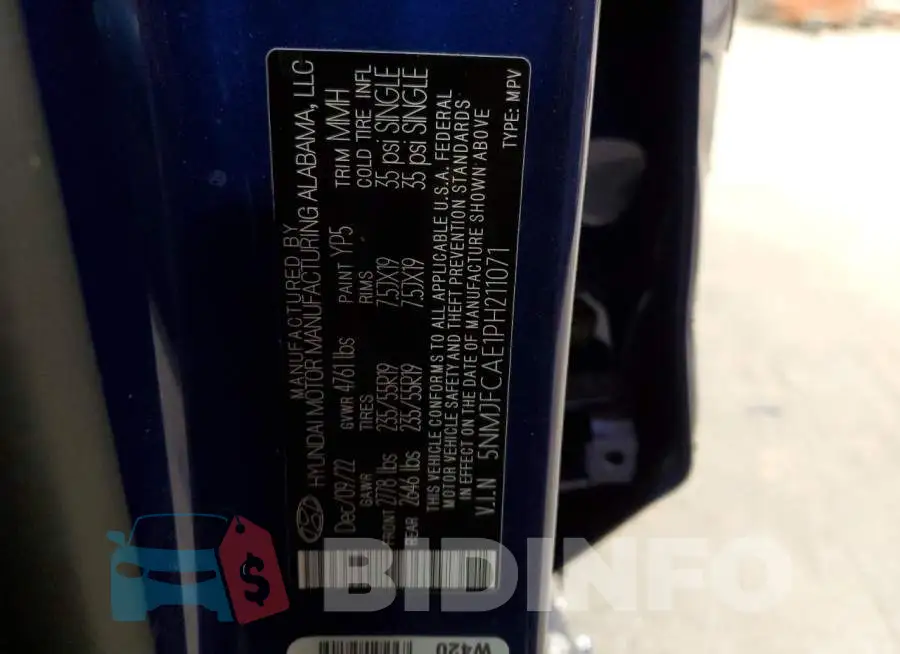 5NMJFCAE1PH211071 Photo# 13