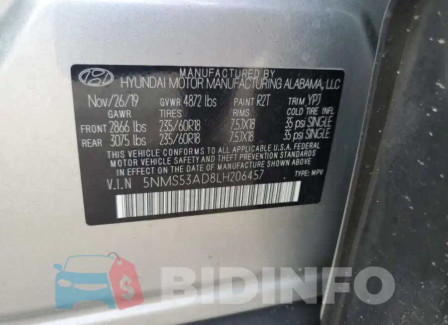 5NMS53AD8LH206457 Photo# 13