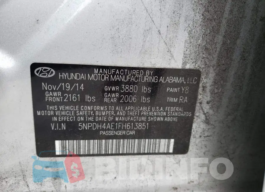 5NPDH4AE1FH613851 Photo# 12