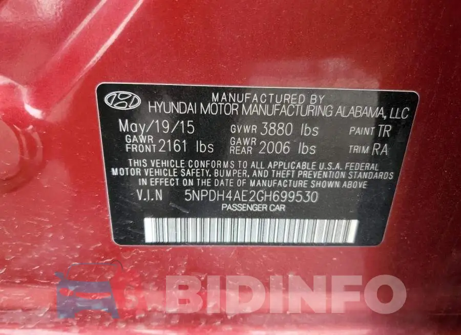 5NPDH4AE2GH699530 Photo# 13
