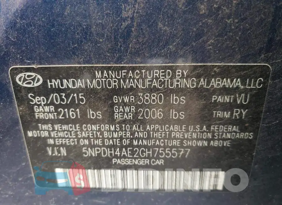 5NPDH4AE2GH755577 Photo# 12