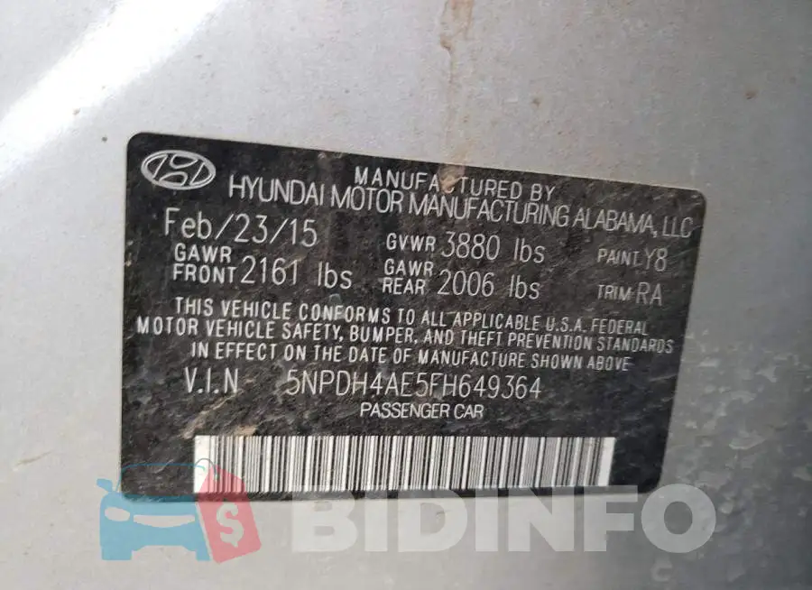 5NPDH4AE5FH649364 Photo# 12