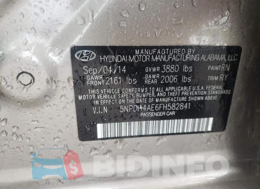 5NPDH4AE6FH582841 Photo# 12