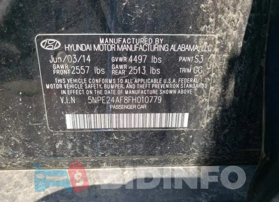 5NPE24AF8FH010779 Photo# 12