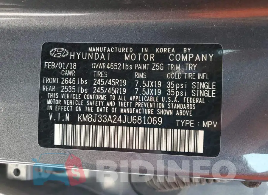 KM8J33A24JU681069 Photo# 12