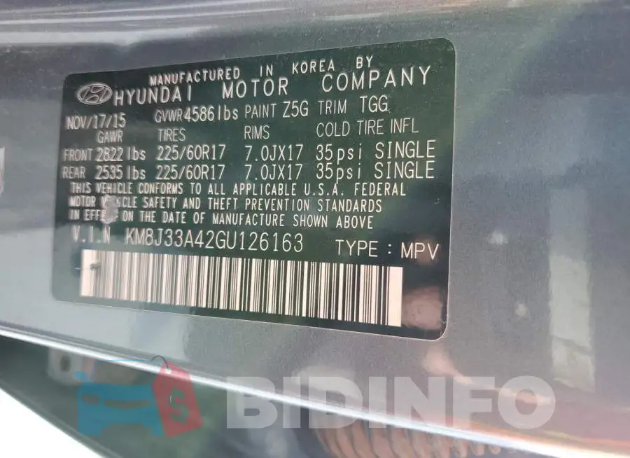 KM8J33A42GU126163 Photo# 13