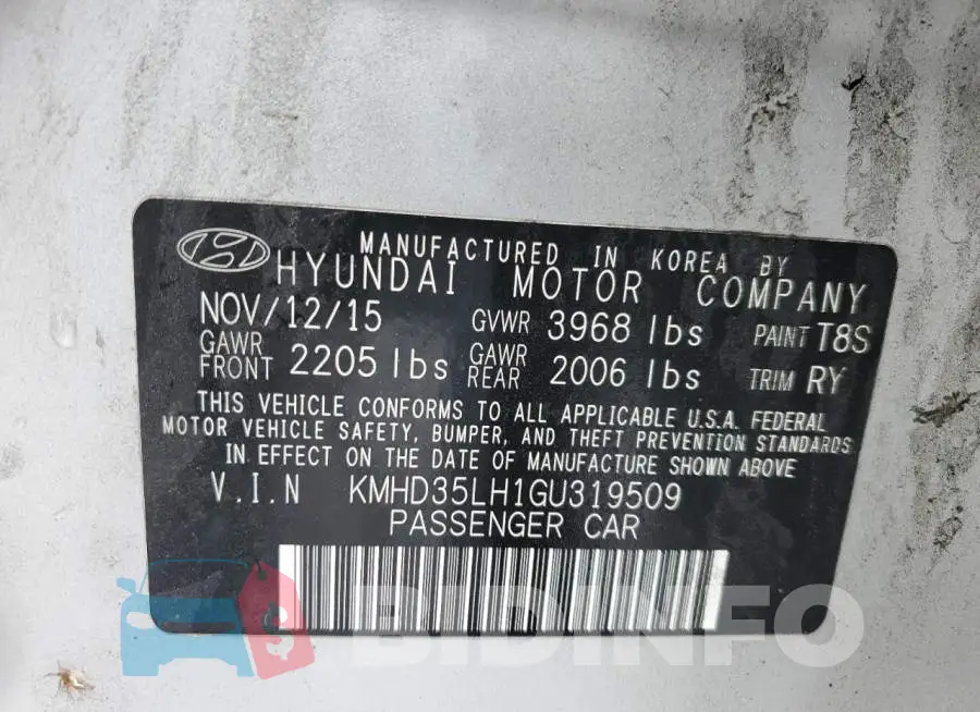 KMHD35LH1GU319509 Photo# 12
