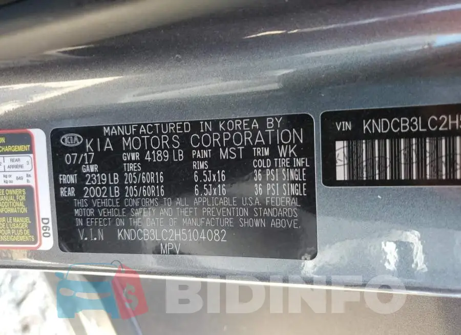 KNDCB3LC2H5104082 Photo# 12