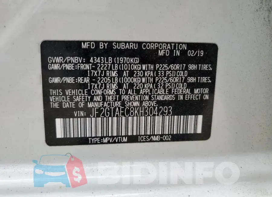 JF2GTAEC8KH304293 Photo# 12