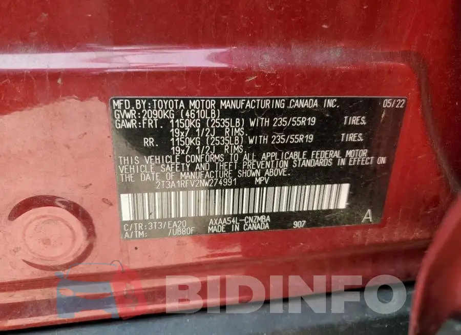 2T3A1RFV2NW274991 Photo# 14